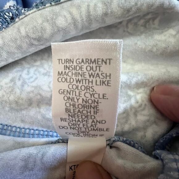 J Jill Boho Border Print Floral Blue Scoop Neck Top 3/4 Sleeve 4X - Picture 10 of 11